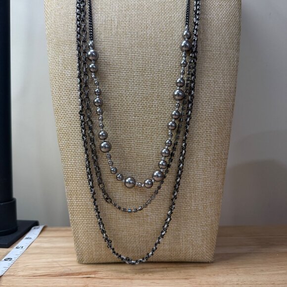 J.Crew Long Layered Statement Necklace With Silver-Tone Beads & Chains - Picture 6 of 15